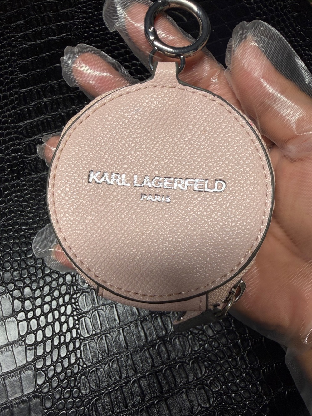 Karl Lagerfeld Pink Round Leather Key Pouch with Silver Logo